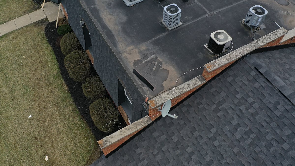 Aerial view of Olde Towne Phase 2 building showing new roofing and exterior