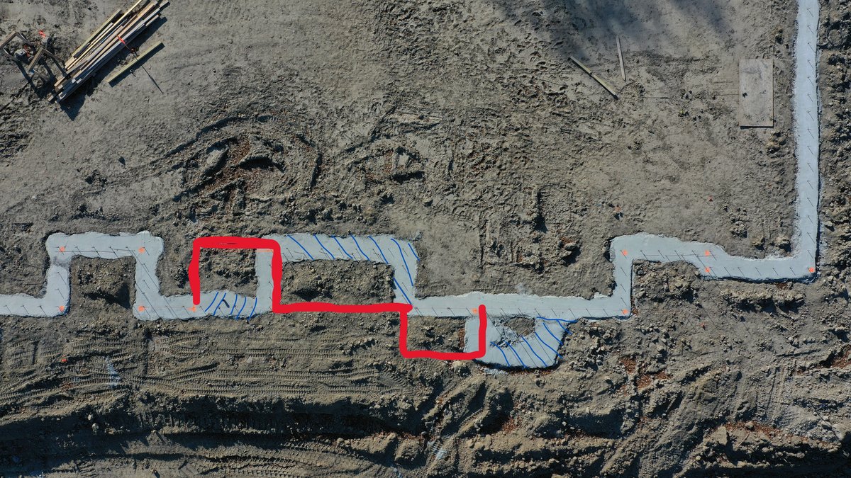 Aerial view of foundation footings