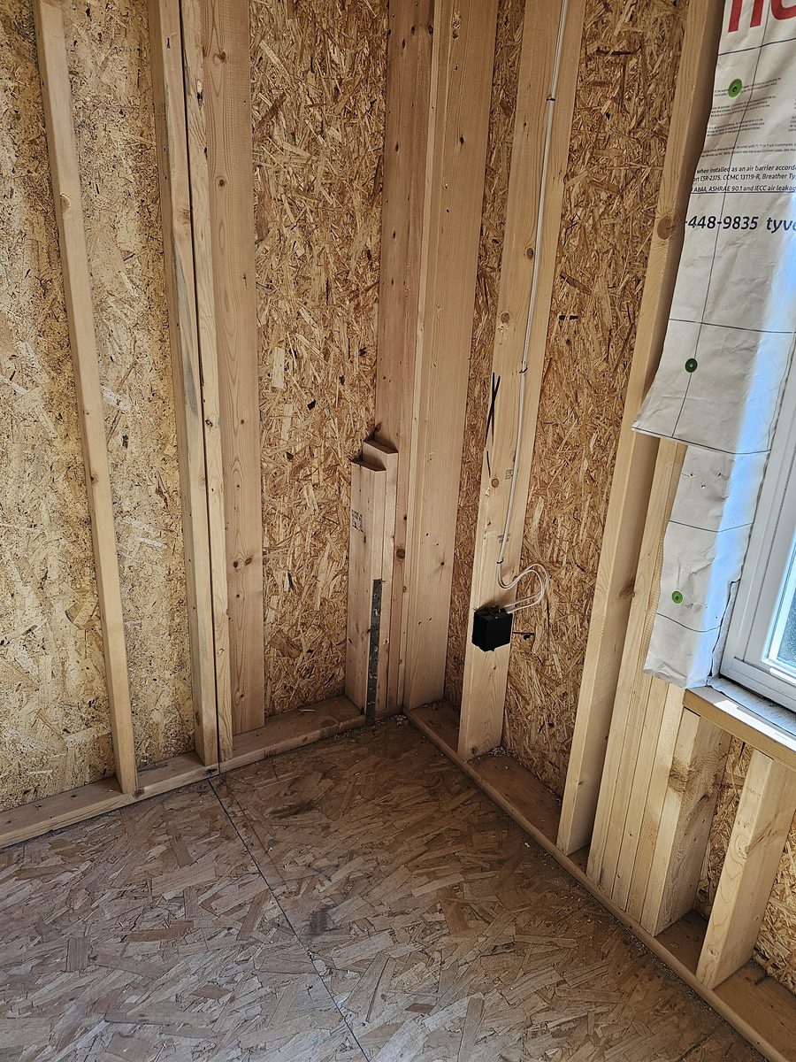 Interior wood framing and sheathing